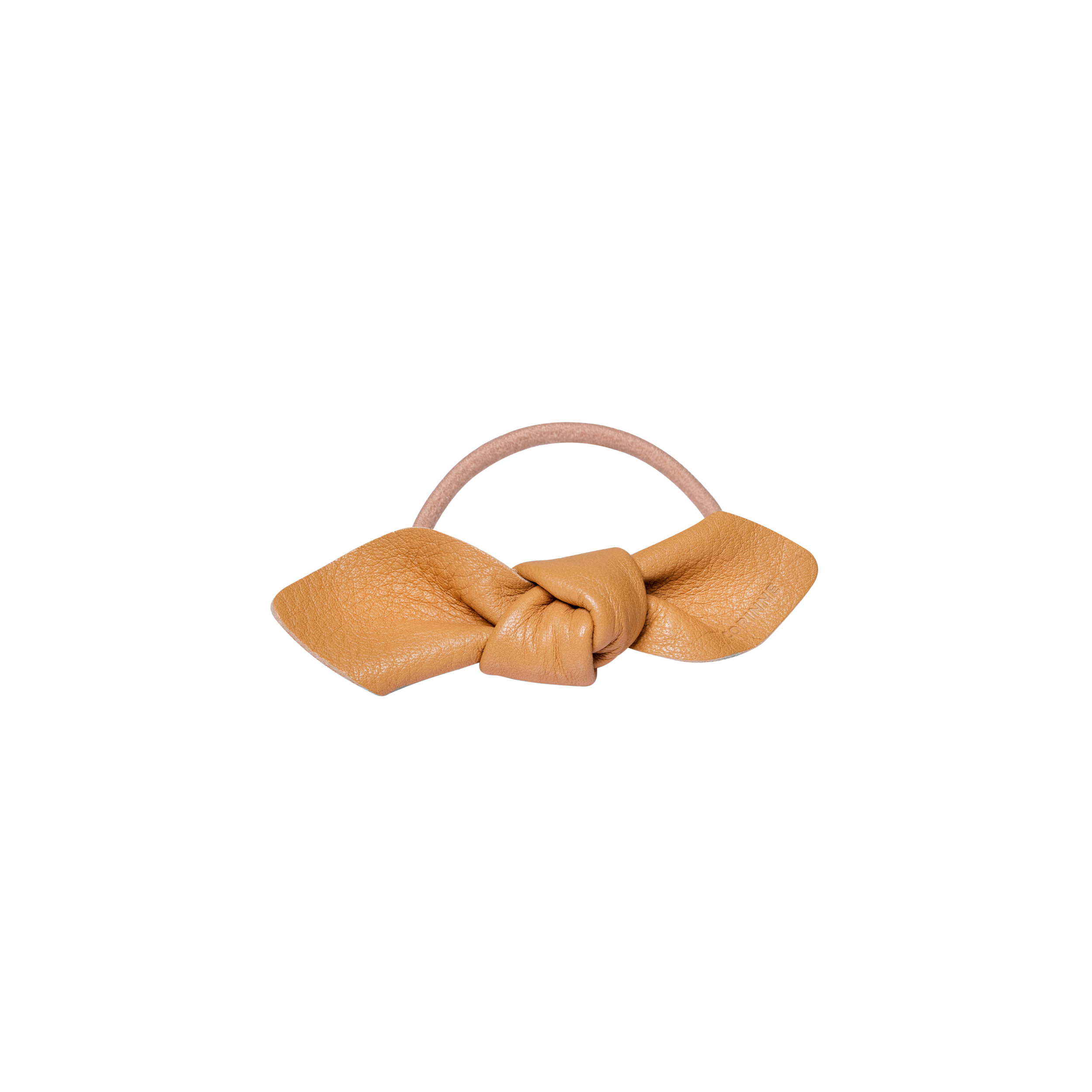 Leather Bow Small Hair Tie Camel - Image 2